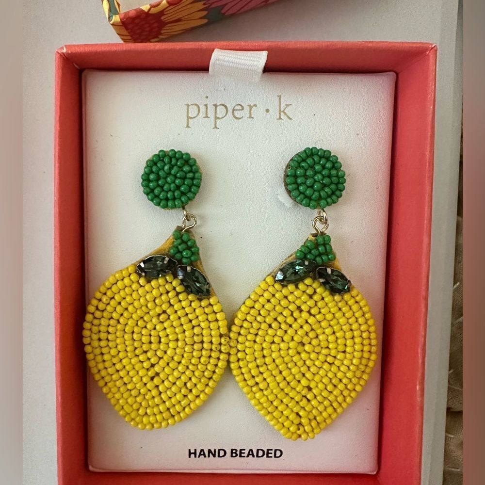NIB Piper K Hand Beaded Lemon Earrings